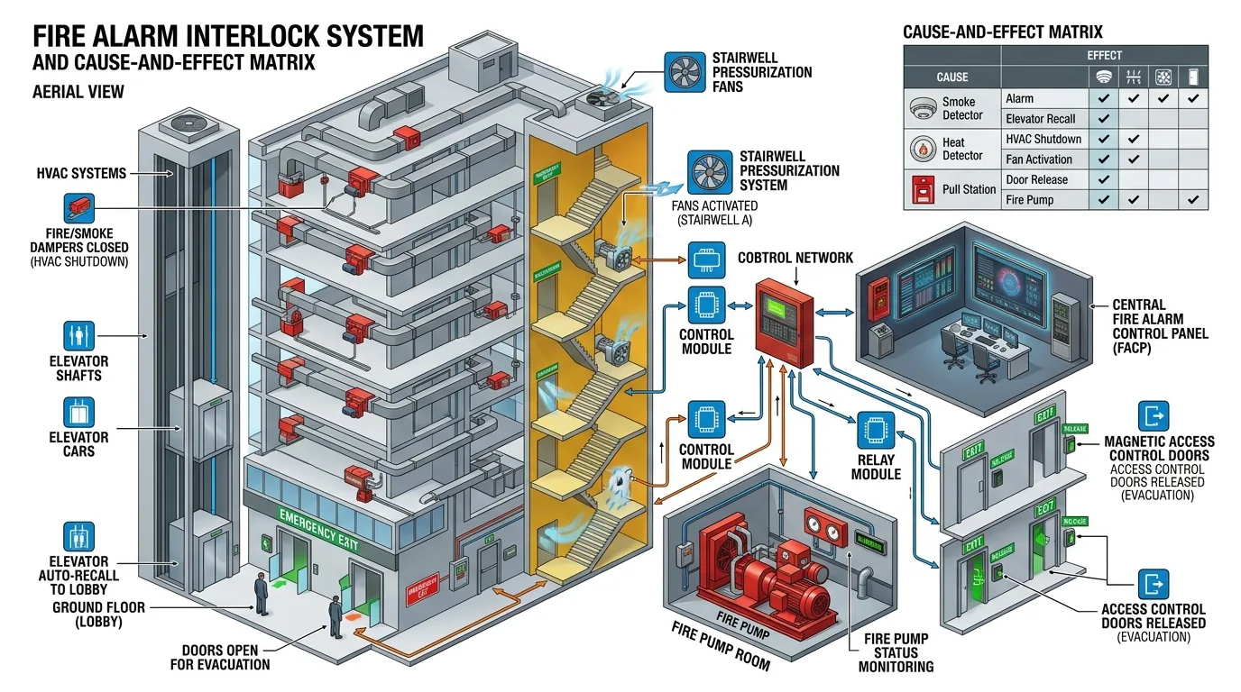 ระบบ Fire Alarm Interlock: เชื่อมต่ออย่างไรกับ Fire Pump, ลิฟต์, พัดลมอัดอากาศ และ ประตูกันไฟ?