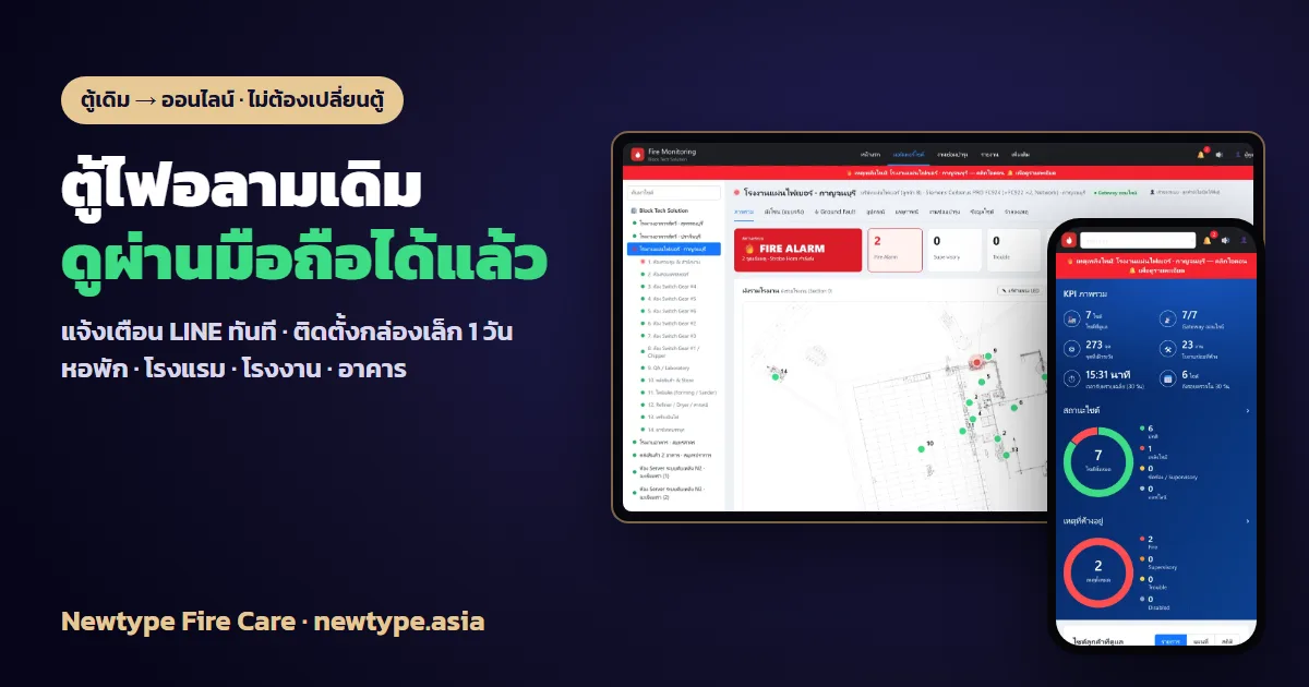 ระบบแจ้งเตือนตู้ไฟอลามผ่านมือถือ Newtype Fire Care ต่อกับตู้เดิมได้