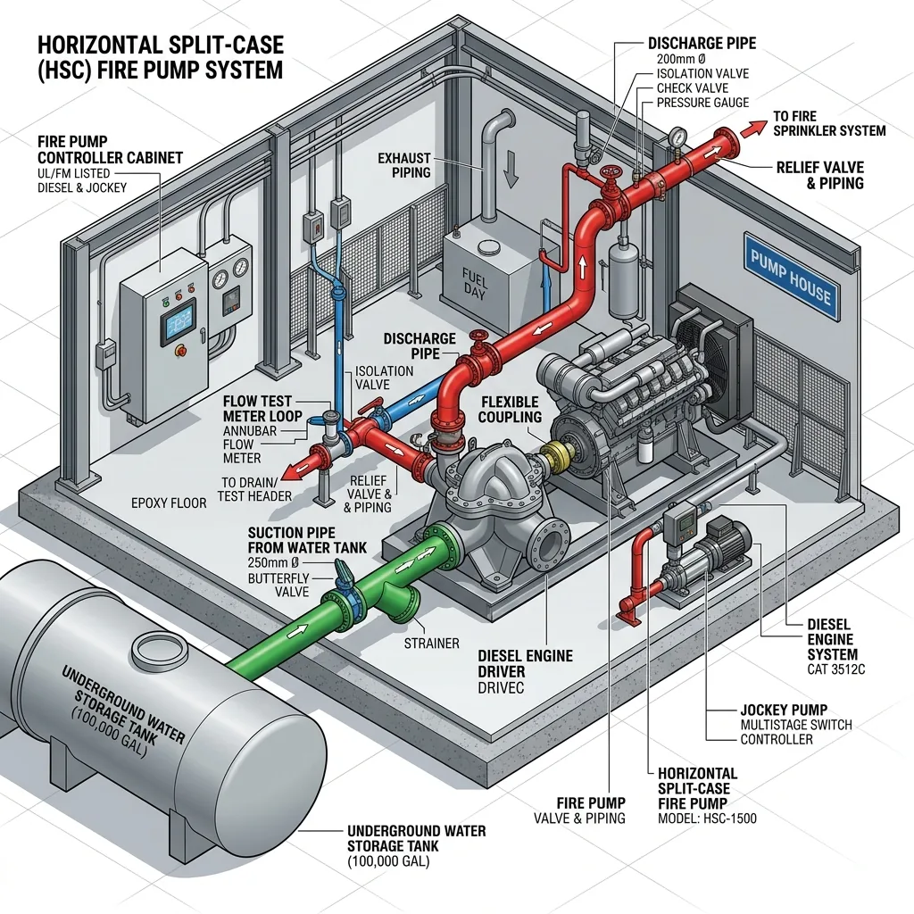 เครื่องสูบน้ำดับเพลิงตาม NFPA 20 ปั๊มแรงเหวี่ยง vs เทอร์ไบน์แนวดิ่ง