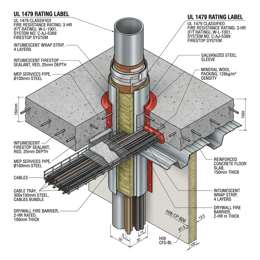 การออกแบบและติดตั้งระบบป้องกันไฟและควันลามผ่านช่องเปิด (Firestop Penetration Seal)