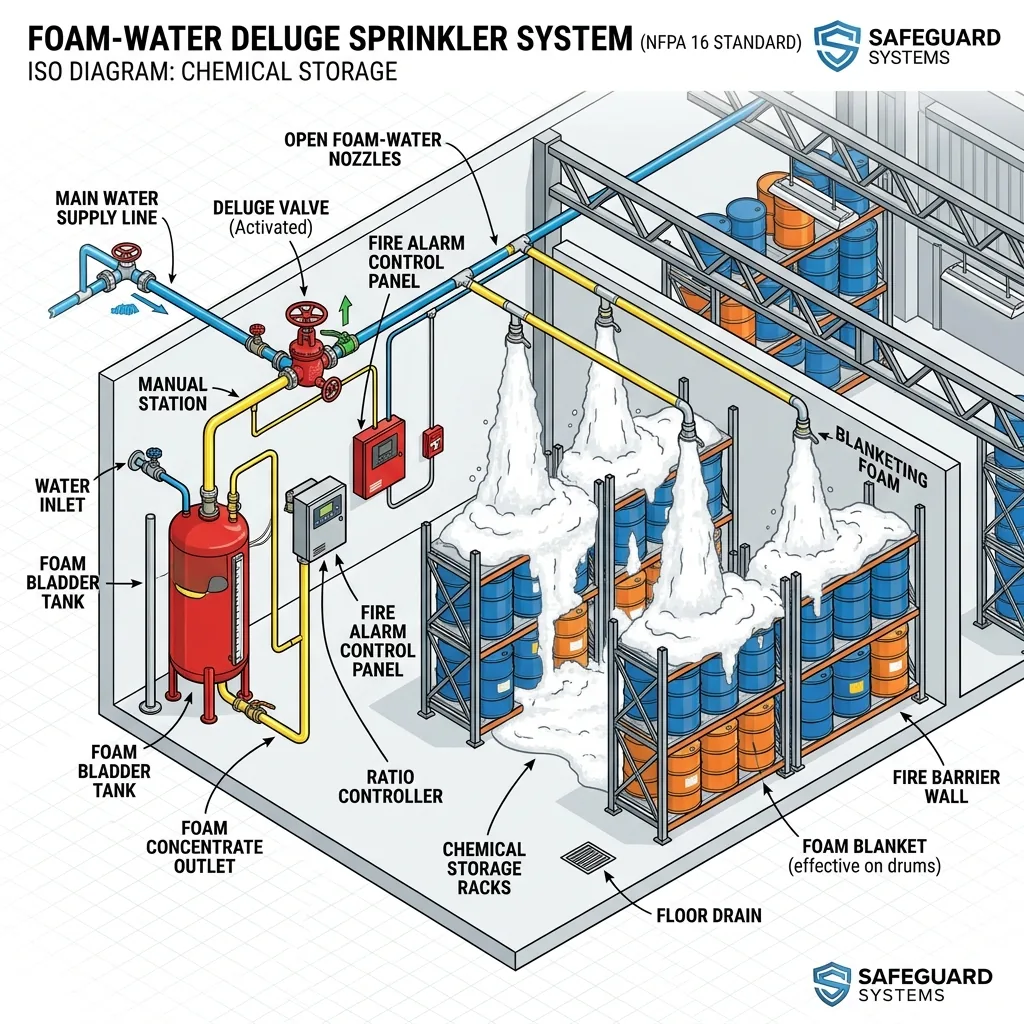 การออกแบบระบบสปริงเกอร์ดับเพลิงแบบผสมโฟม Foam Water Deluge NFPA 16 11