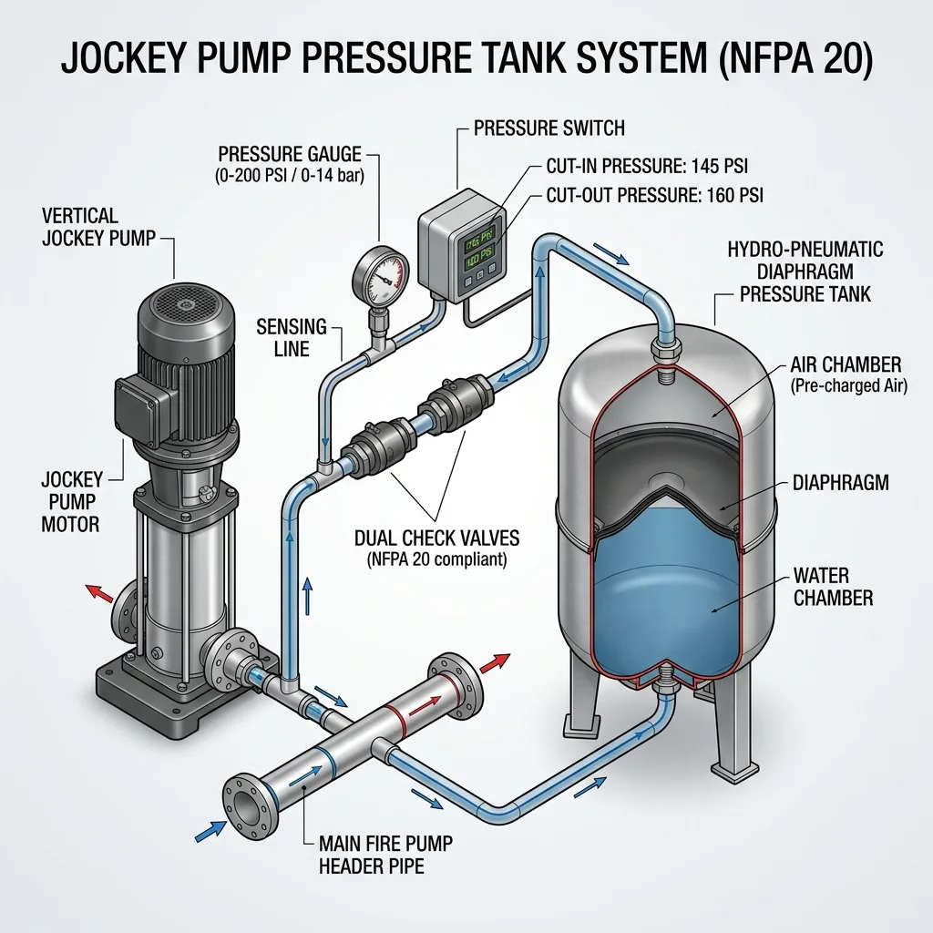 การคำนวณและเลือกขนาดถังแรงดันปั๊มรักษาแรงดัน Jockey Pump Pressure Tank NFPA 20