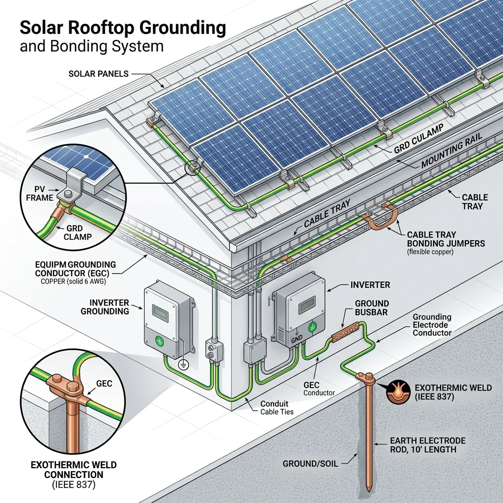 การออกแบบและติดตั้งระบบกราวด์โซล่าเซลล์ Solar Rooftop Grounding Bonding IEEE 837 UL 467 วสท