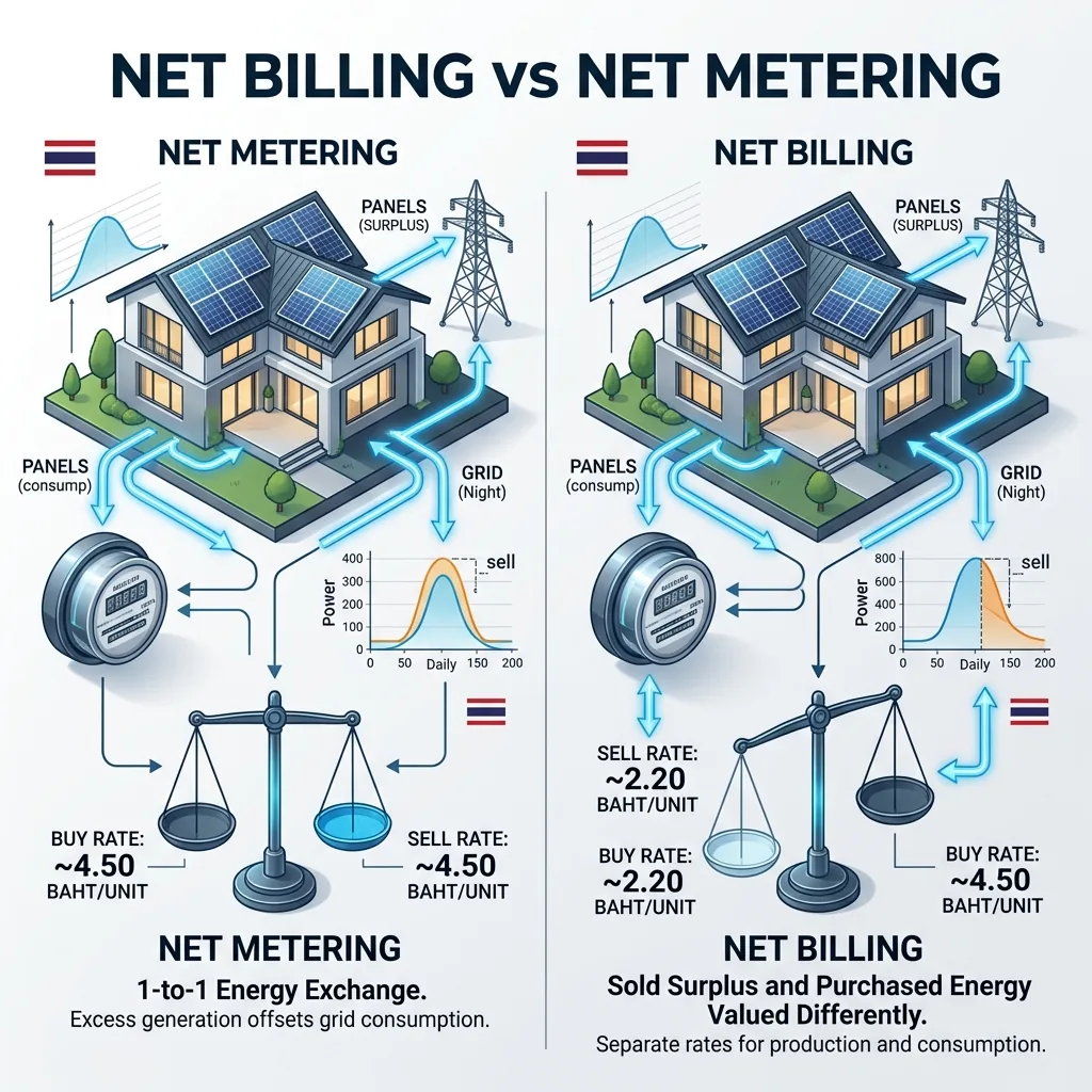 ระบบคิดค่าไฟฟ้าแบบ Net Metering vs Net Billing ในไทย