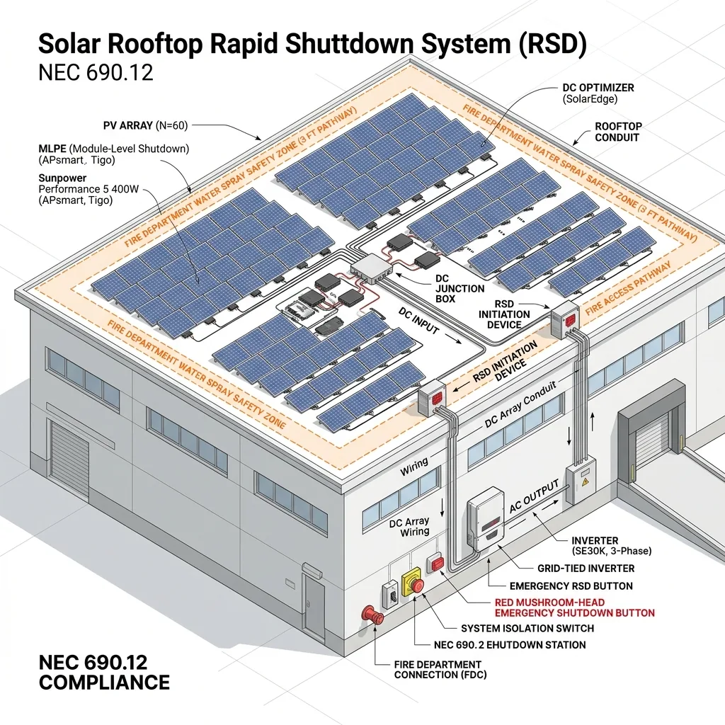การออกแบบระบบตัดไฟฉุกเฉิน DC Rapid Shutdown Solar Rooftop NEC 690.12 วสท